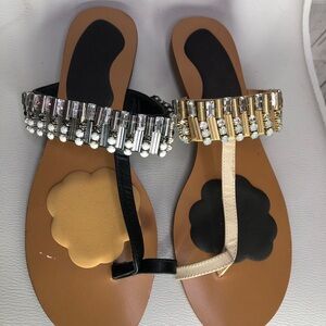 Chic Beaded Women's Sandals - Black and Tan